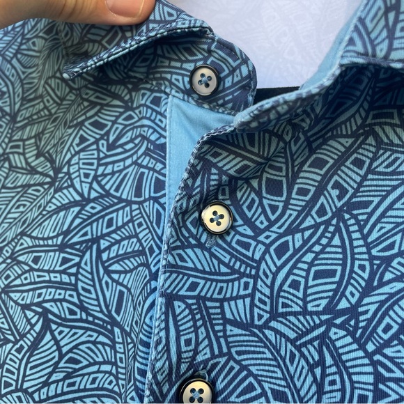 Devereux Navy Blue / Light Blue Geo Leafy Print Golf Polo XL - Picture 5 of 10